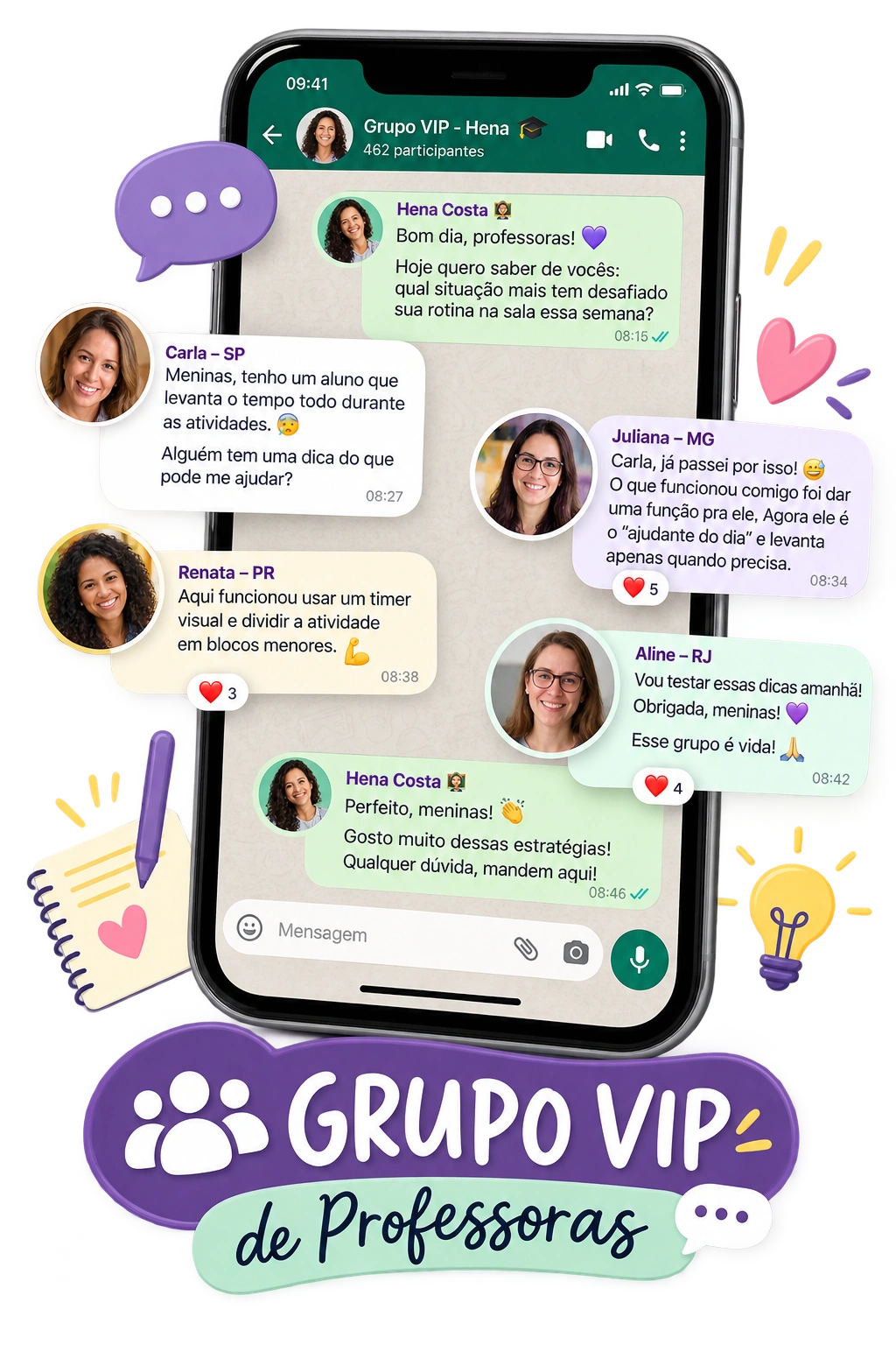Conversa no Grupo VIP de Professoras no WhatsApp
