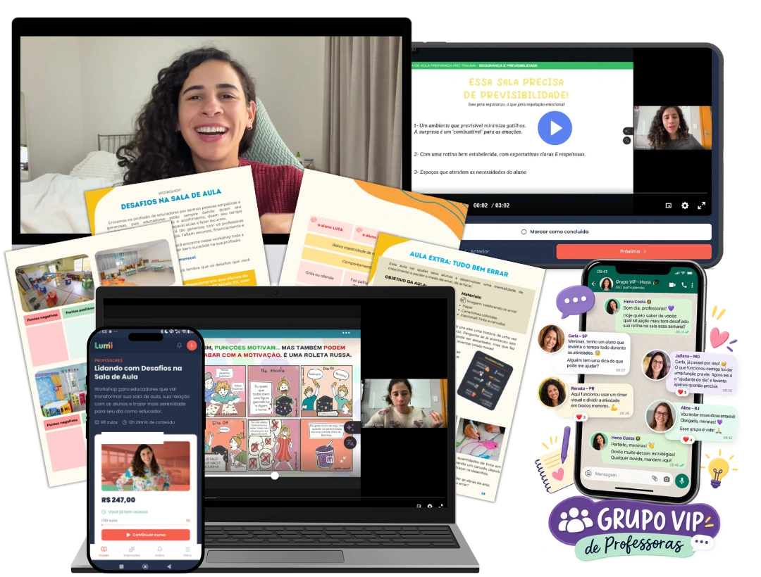 Tudo o que está incluso no Workshop: aulas, materiais e Grupo VIP